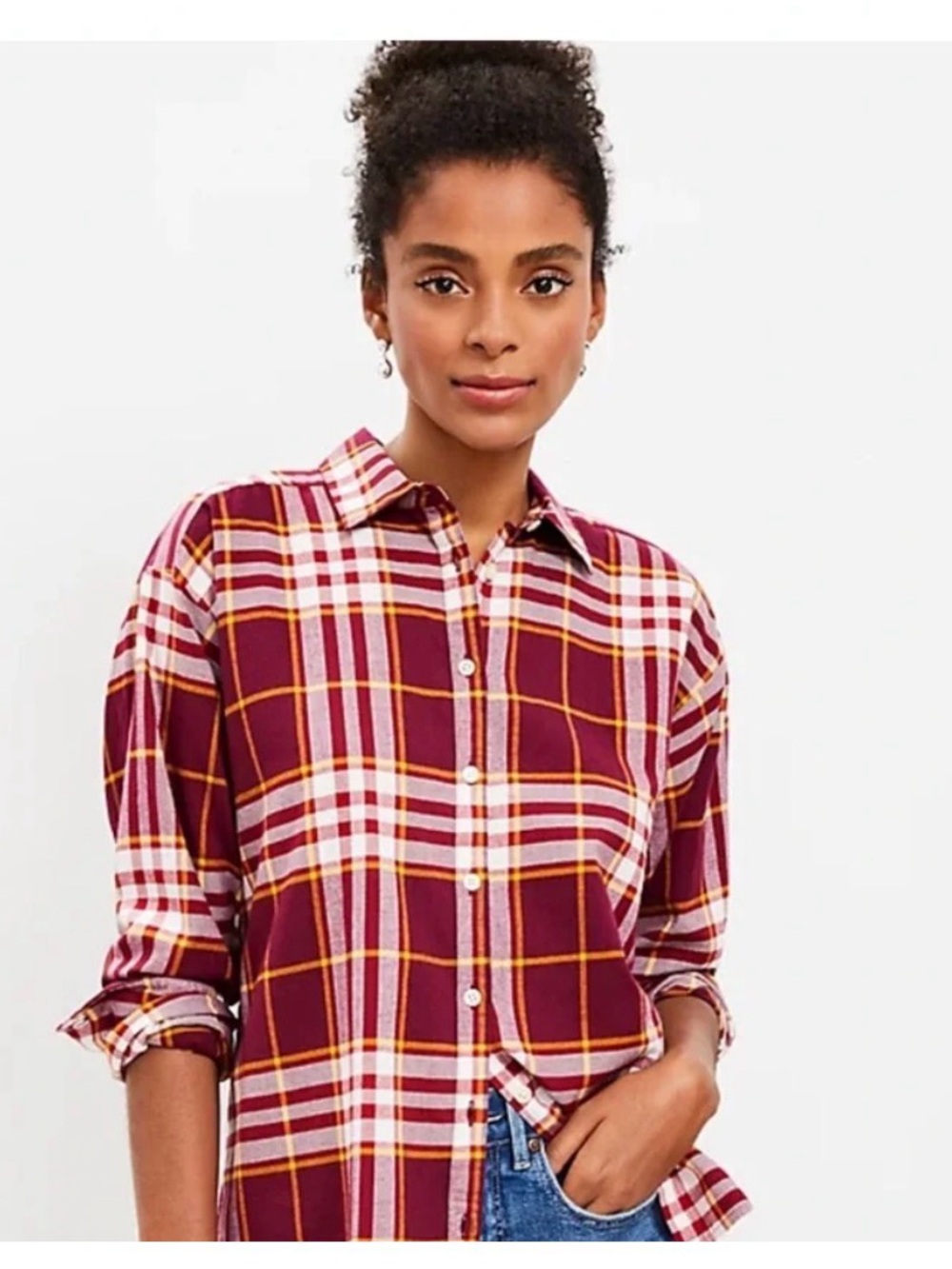 LOFT plaid flannel button down XL - like new!